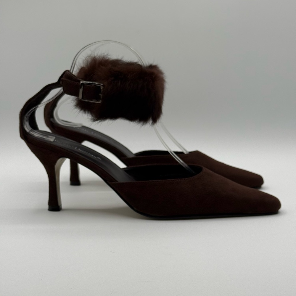 Pierre Dumas Carmela Women's Brown Micro Suede Slingback Stiletto Heels Sz 10 - Picture 7 of 16